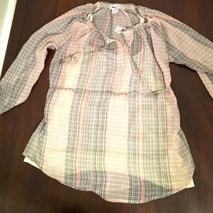 Plaid Maternity shirt with tie belt.
